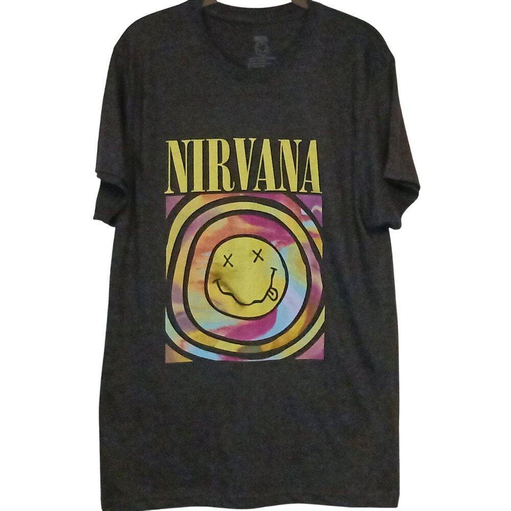 Nirvana Charcoal Gray Graphic T-shirt Size XL Grunge Band Tee‎